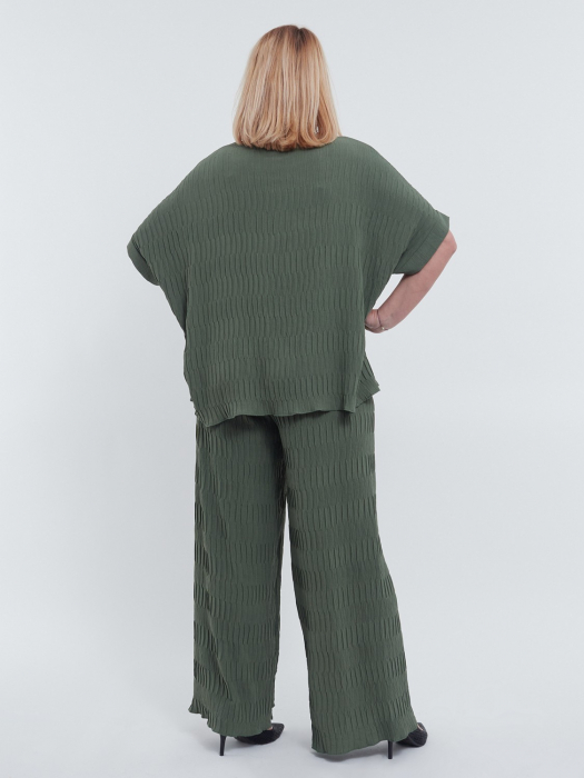 Bluza casual eleganta cu umeri cazuti, croiala lejera si maneci scurte, decolteu rotund, versatila pentru talie unica, kaki [3]