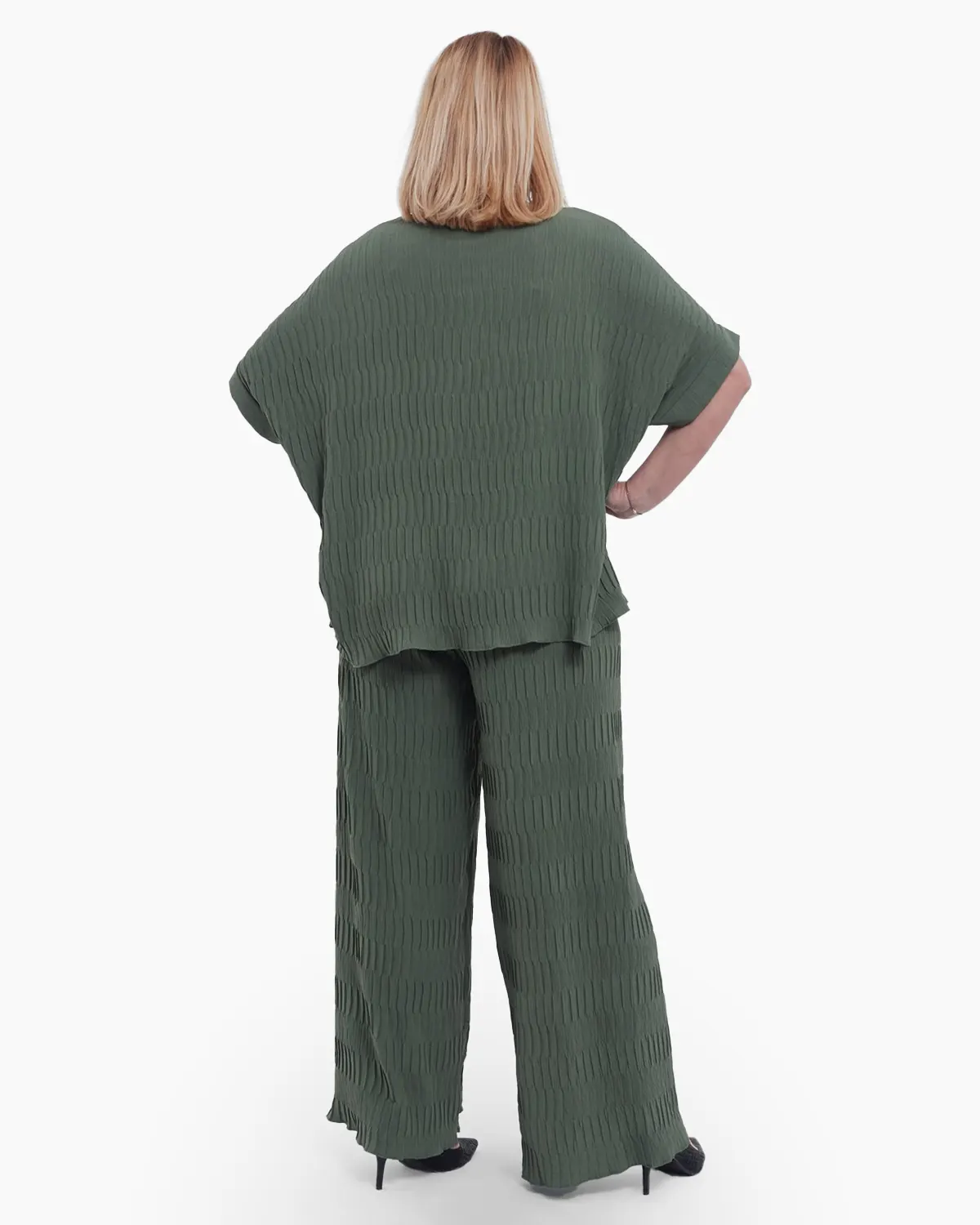 Bluza casual eleganta cu umeri cazuti, croiala lejera si maneci scurte, decolteu rotund, versatila pentru talie unica, kaki [3]