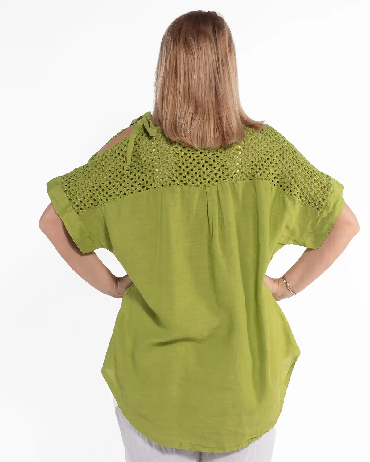 Bluză casual vernil din in cu mâneci kimono pentru siluete plus-size [2]