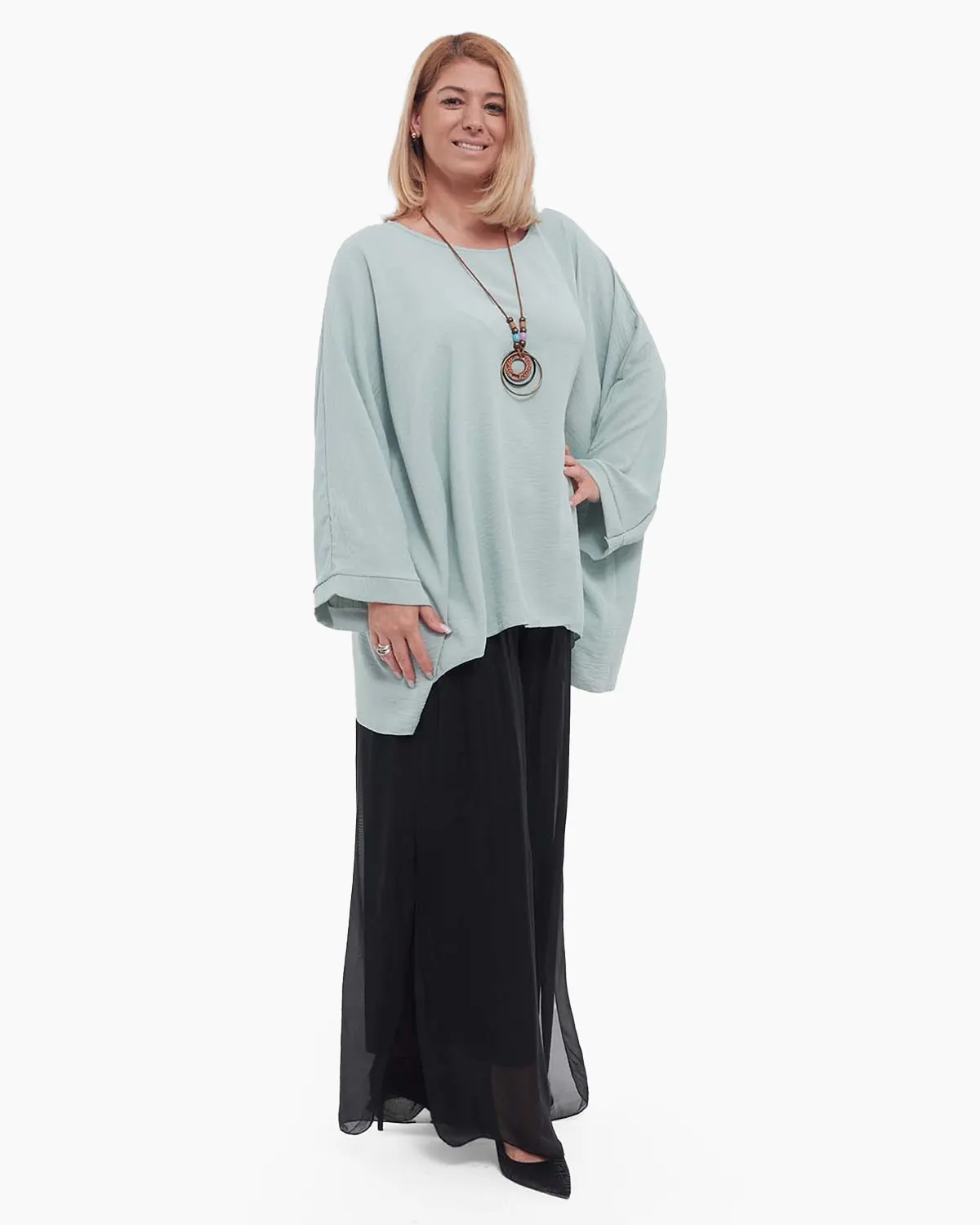 Bluză casual bleu din vâscoză plus-size cu colier inclus [4]