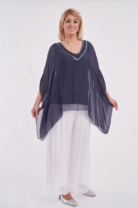 Bluza chic din matase naturala bleumarin [2]