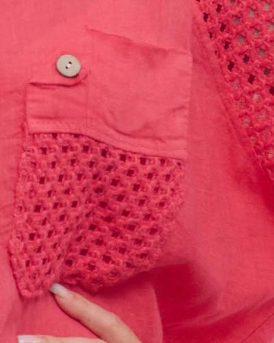 Bluză corai din in tip tunică smart casual, cu mâneci croșetate [5]