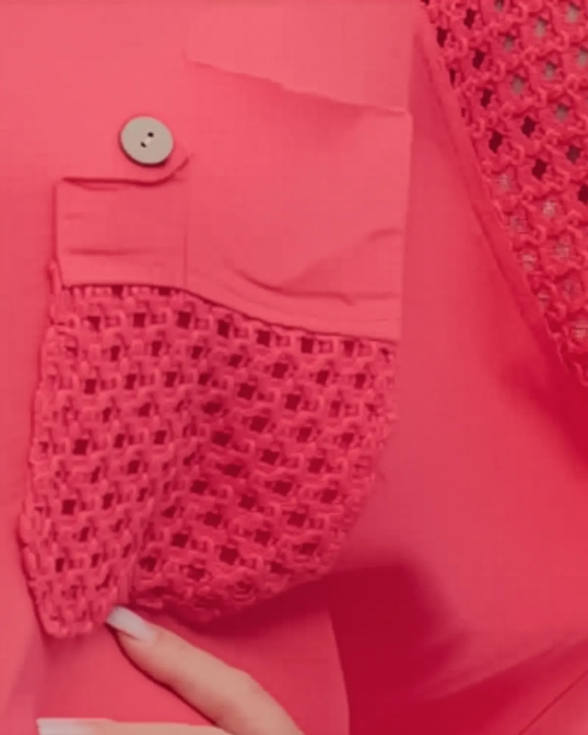 Bluză corai din in tip tunică smart casual, cu mâneci croșetate [5]