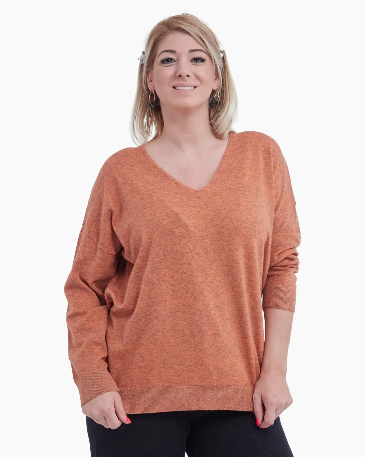 Bluza cu decolteu in V si croi lejer, orange [2]