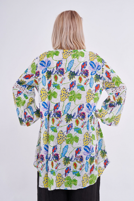 Bluza din bumbac cu dantela si imprimeu verde [2]
