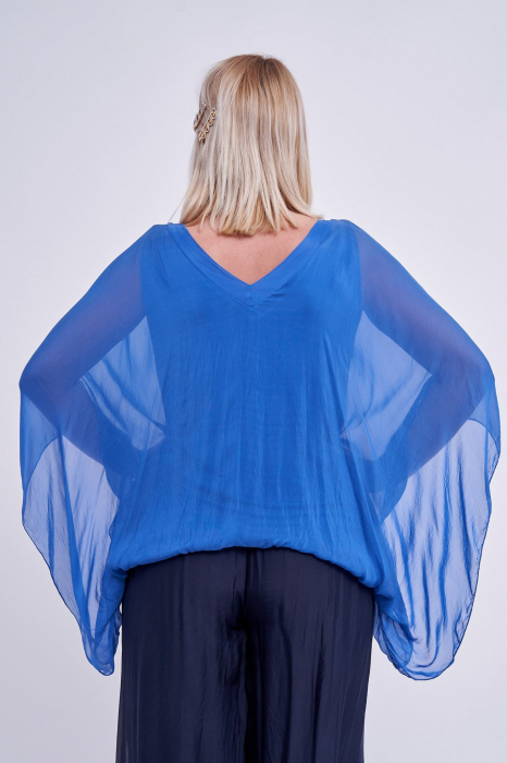 Bluza din matase cu elastic in talie, albastra [2]