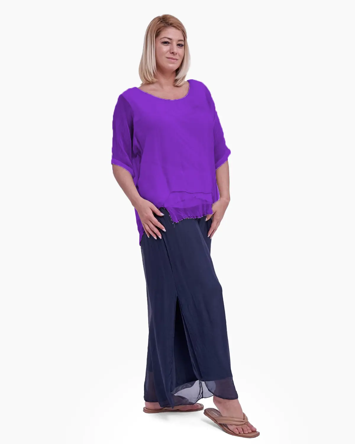 Bluza din matase cu franjuri discreti, mov [3]
