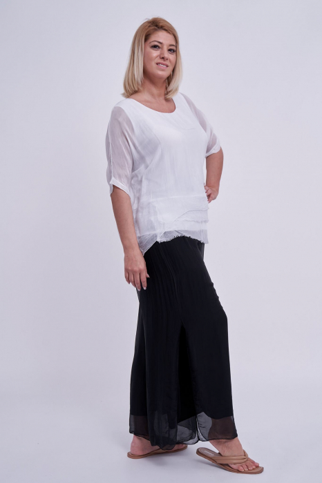 Bluza din matase cu franjuri discreti, roz pal [2]