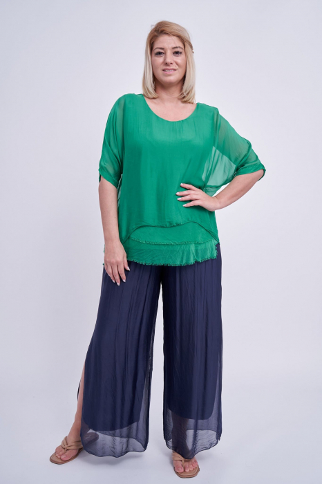 Bluza din matase cu franjuri discreti, verde [2]