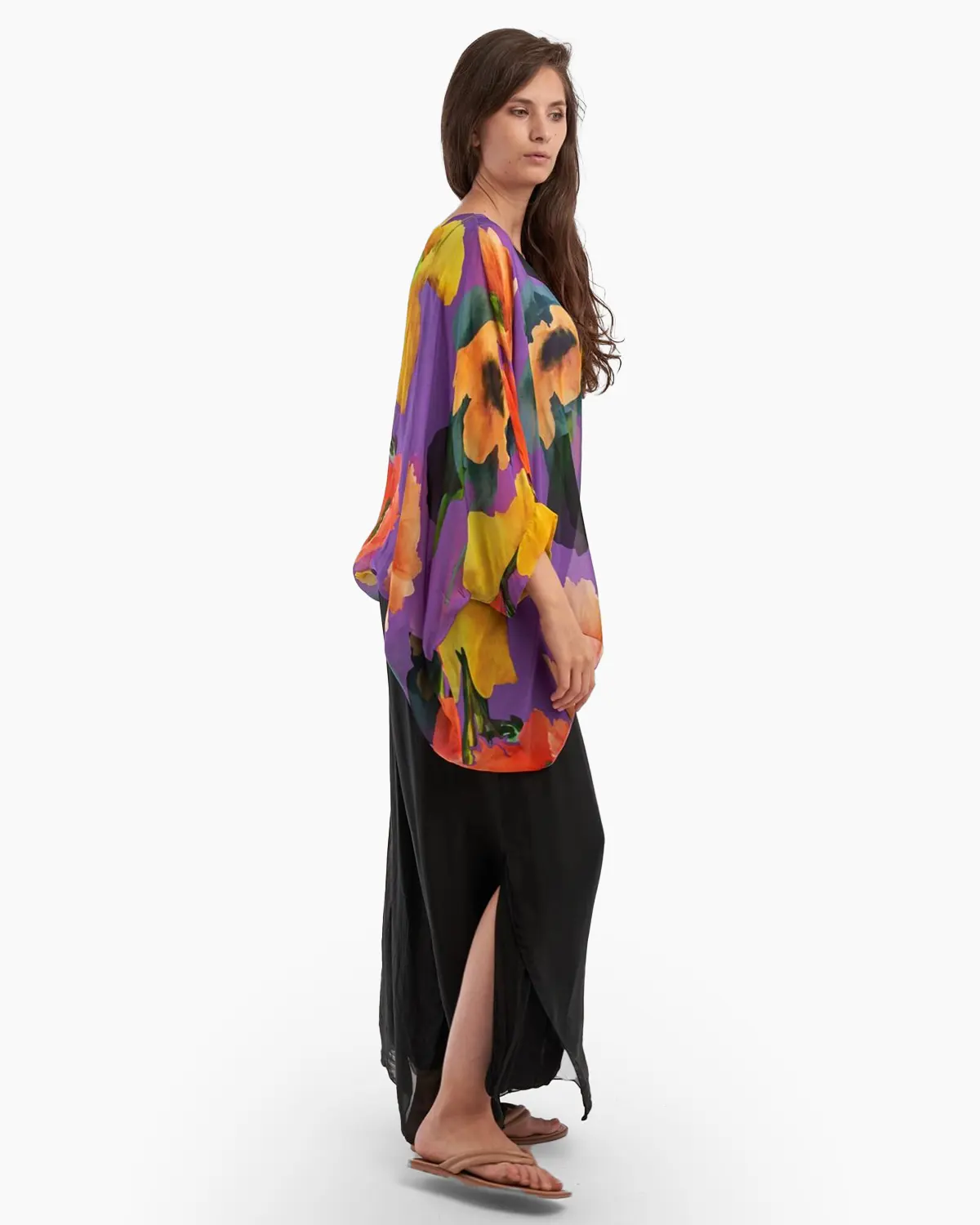 Bluza din matase naturala, imprimeu maci, pe fond mov [2]