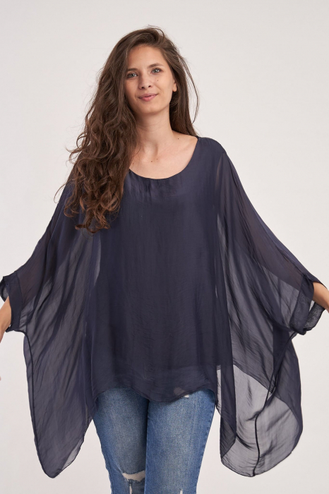 Bluza din matase naturala in colturi, bleumarin [2]