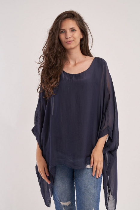 Bluza din matase naturala in colturi, bleumarin [1]