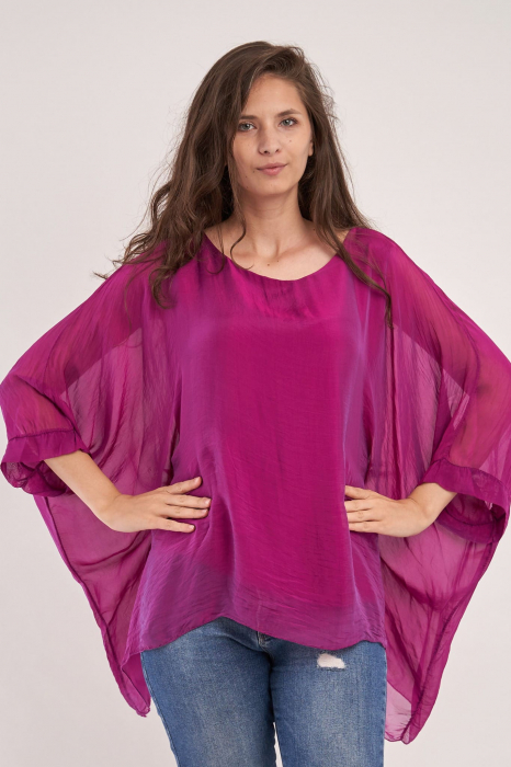 Bluza din matase naturala in colturi, magenta [1]