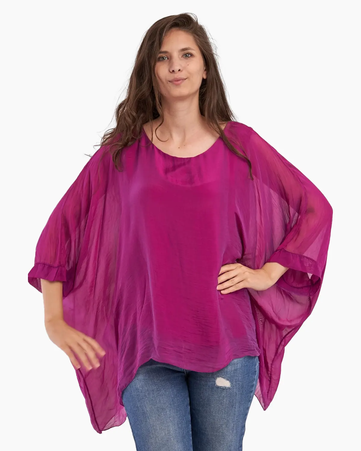 Bluza din matase naturala in colturi, magenta [2]