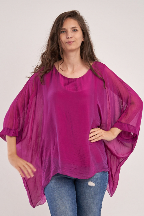 Bluza din matase naturala in colturi, magenta [2]