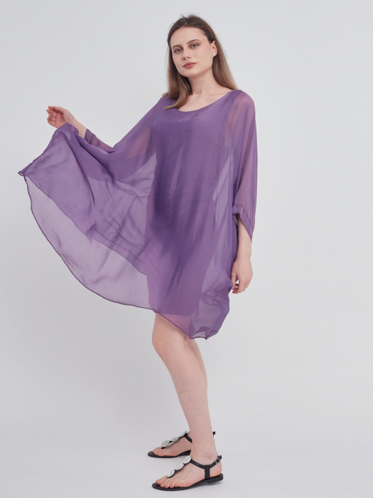 Bluza din matase naturala si vascoza tip poncho, mov [2]