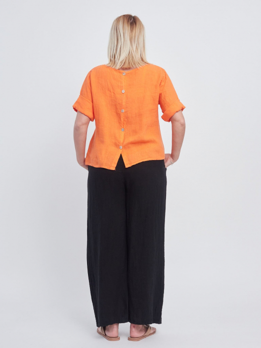 Bluza dreapta din in accesorizata la spate cu nasturi, orange [2]