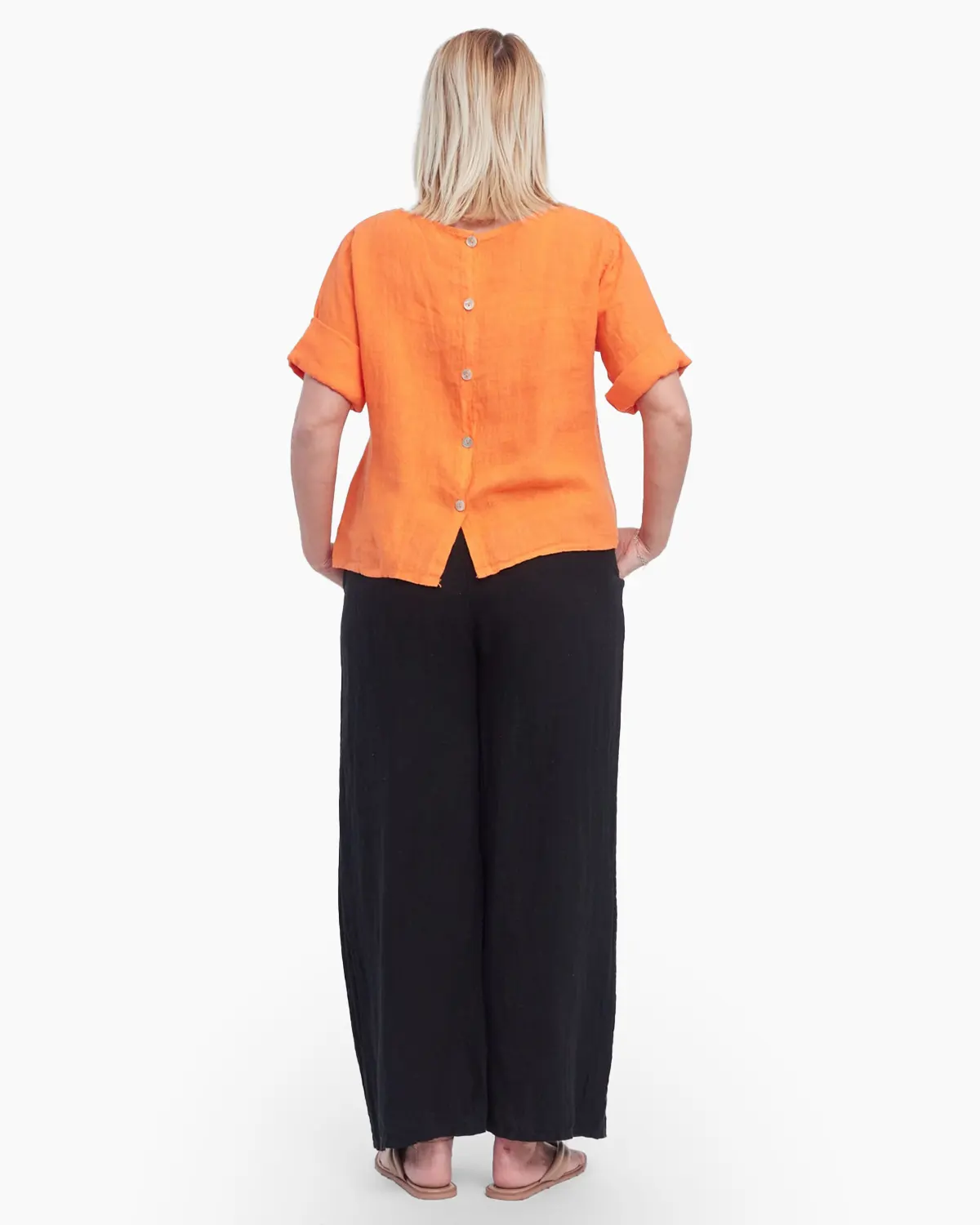 Bluza dreapta din in accesorizata la spate cu nasturi, orange [2]