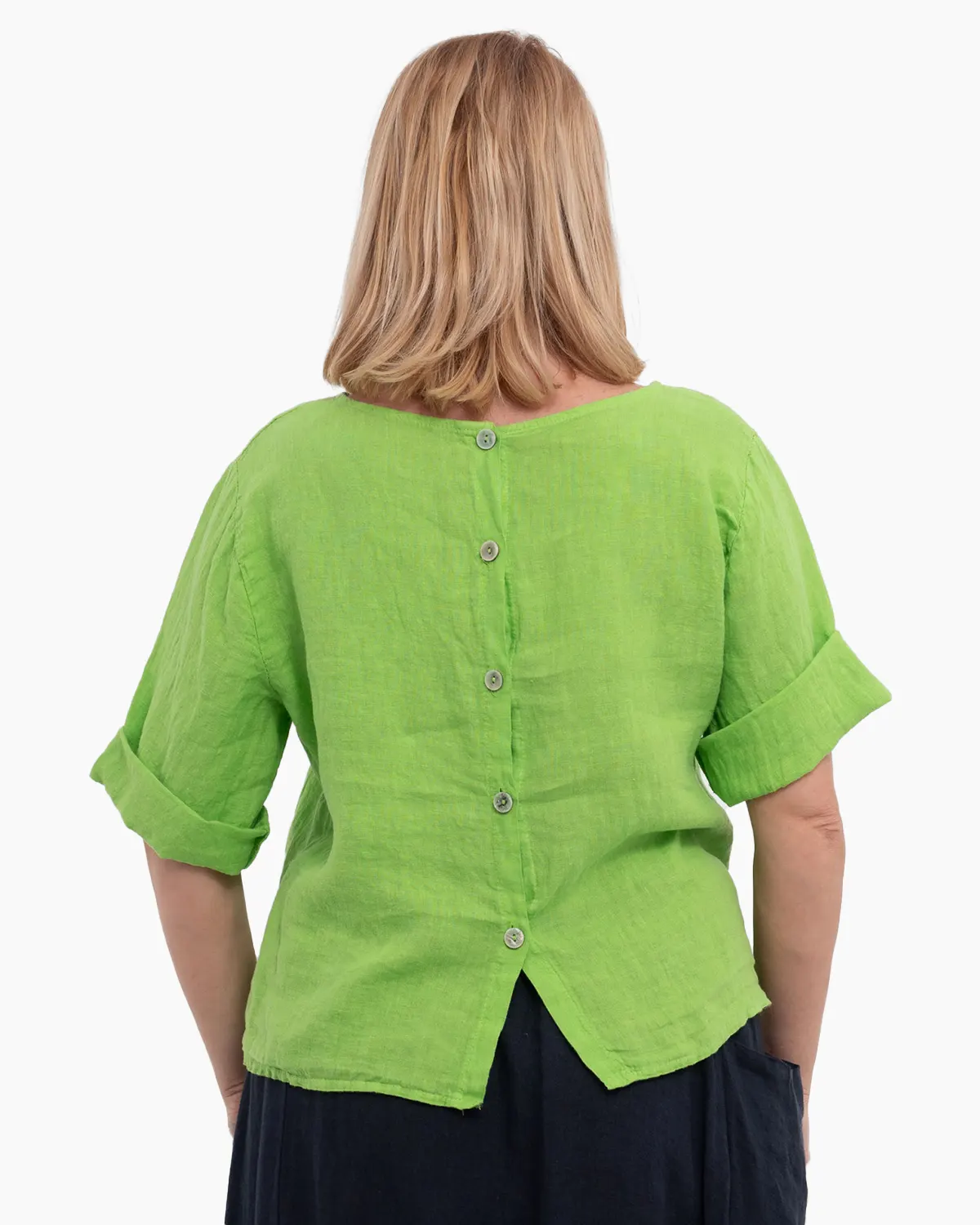 Bluza dreapta lime din in accesorizata la spate cu nasturi [2]
