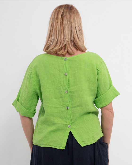 Bluza dreapta lime din in accesorizata la spate cu nasturi [2]