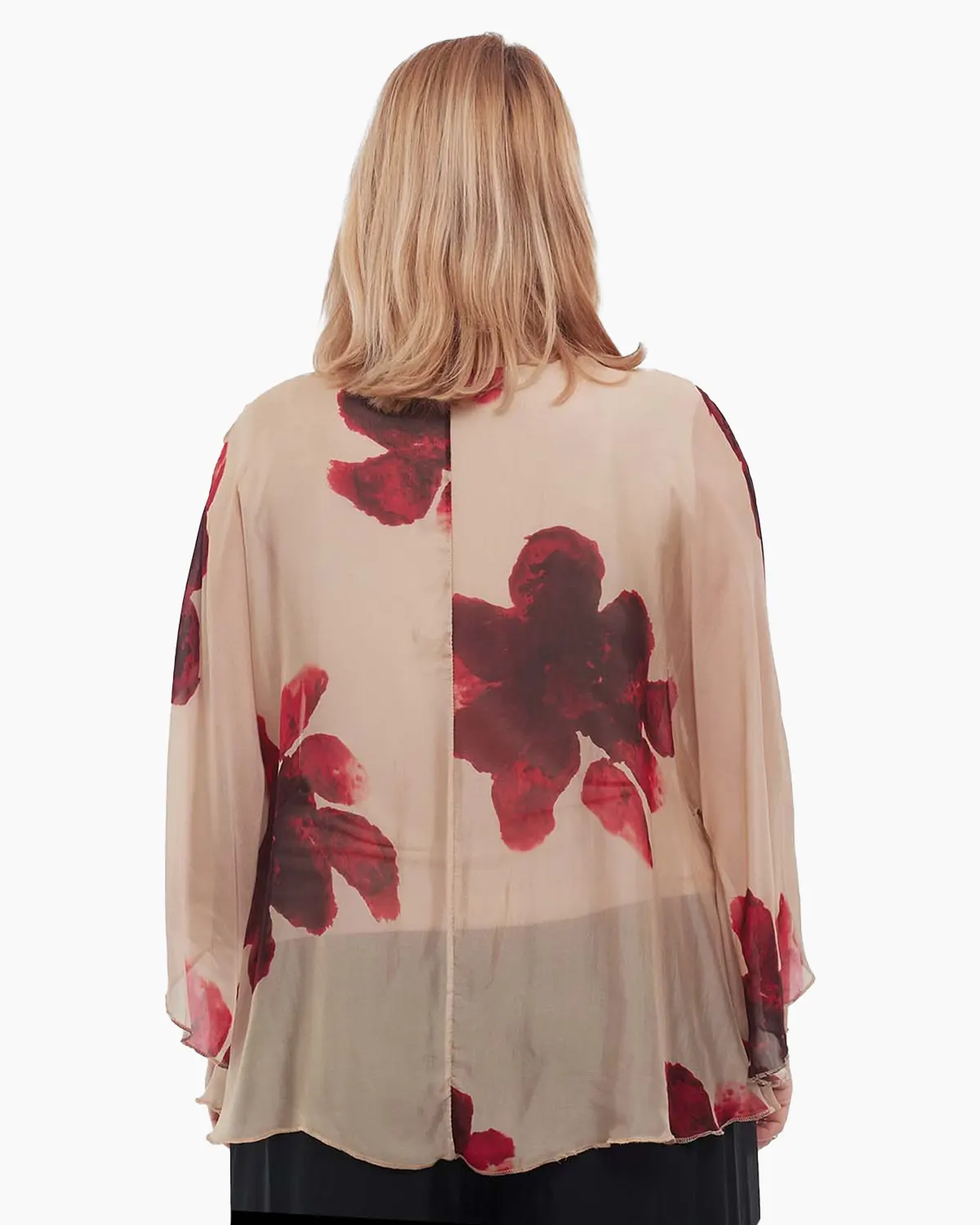 Bluză elegantă bej stil kimono din vâscoză cu imprimeu floral [2]
