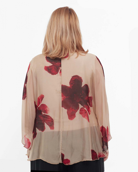 Bluză elegantă bej stil kimono din vâscoză cu imprimeu floral [2]