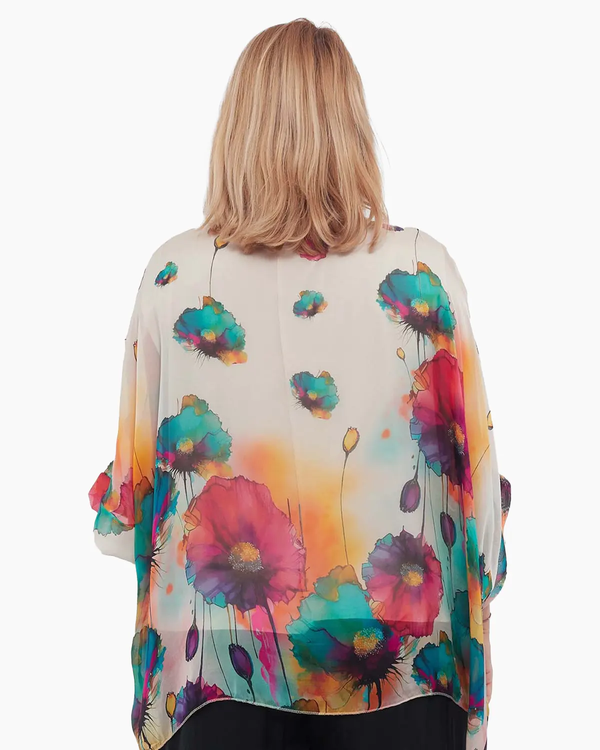 Bluză elegantă crem din mătase cu imprimeu floral romantic [2]