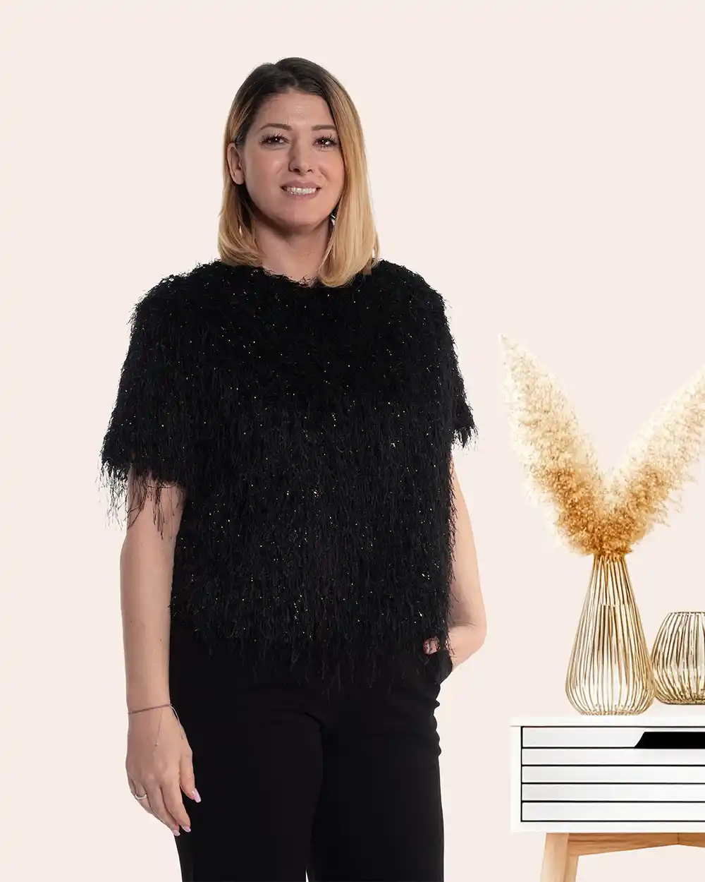 Bluză elegantă neagră de ocazie cu accente argintii strălucitoare [3]