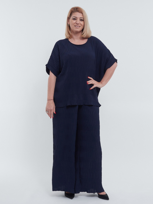 Bluza feminina rafinata si versatila stil casual cu umeri cazuti maneci scurte croiala lejera talie unica bleumarin [3]