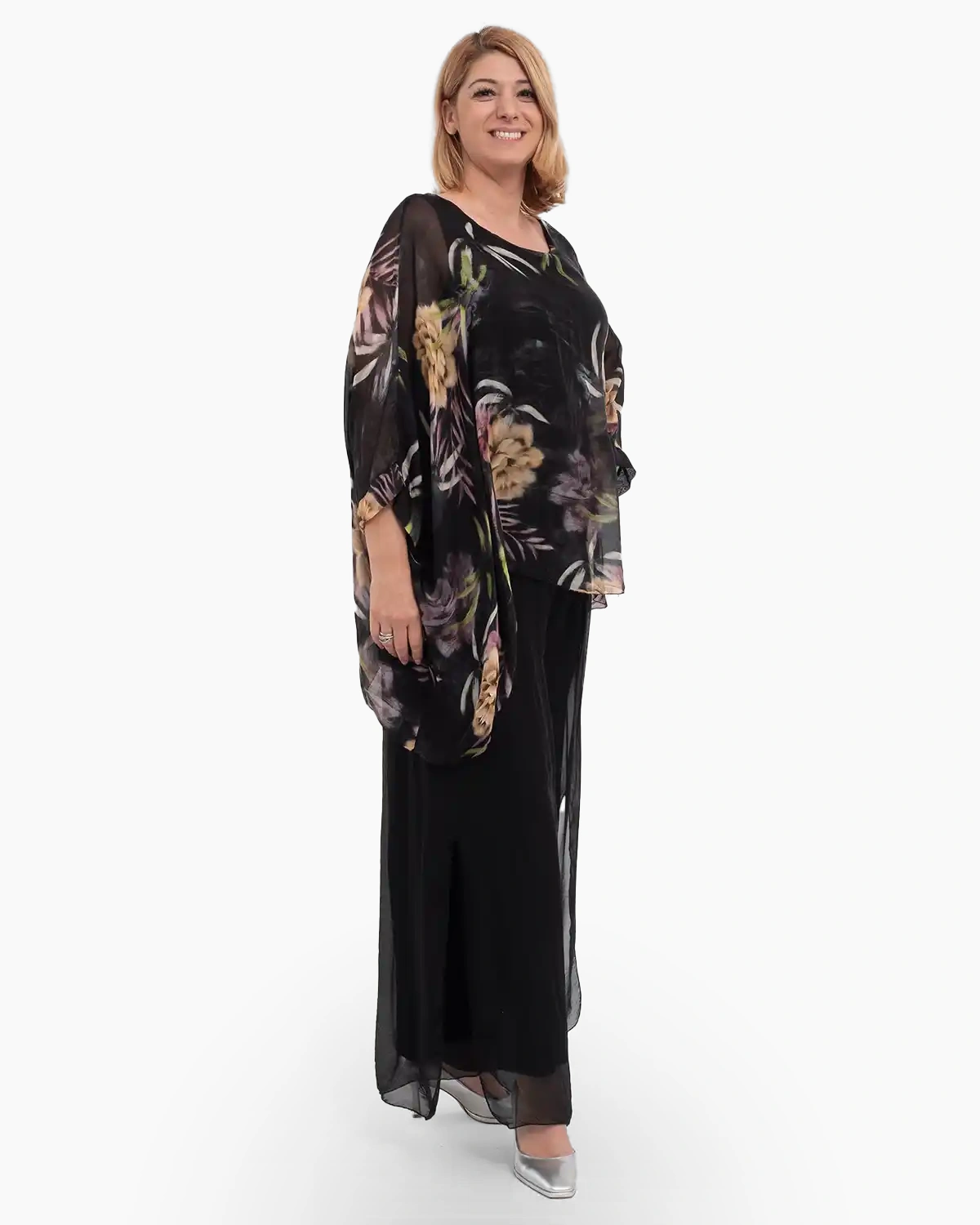Bluza fluida neagra din matase cu imprimeu floral [3]