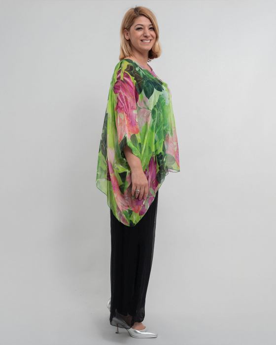 Bluza fluida vernil din matase cu imprimeu floral [4]