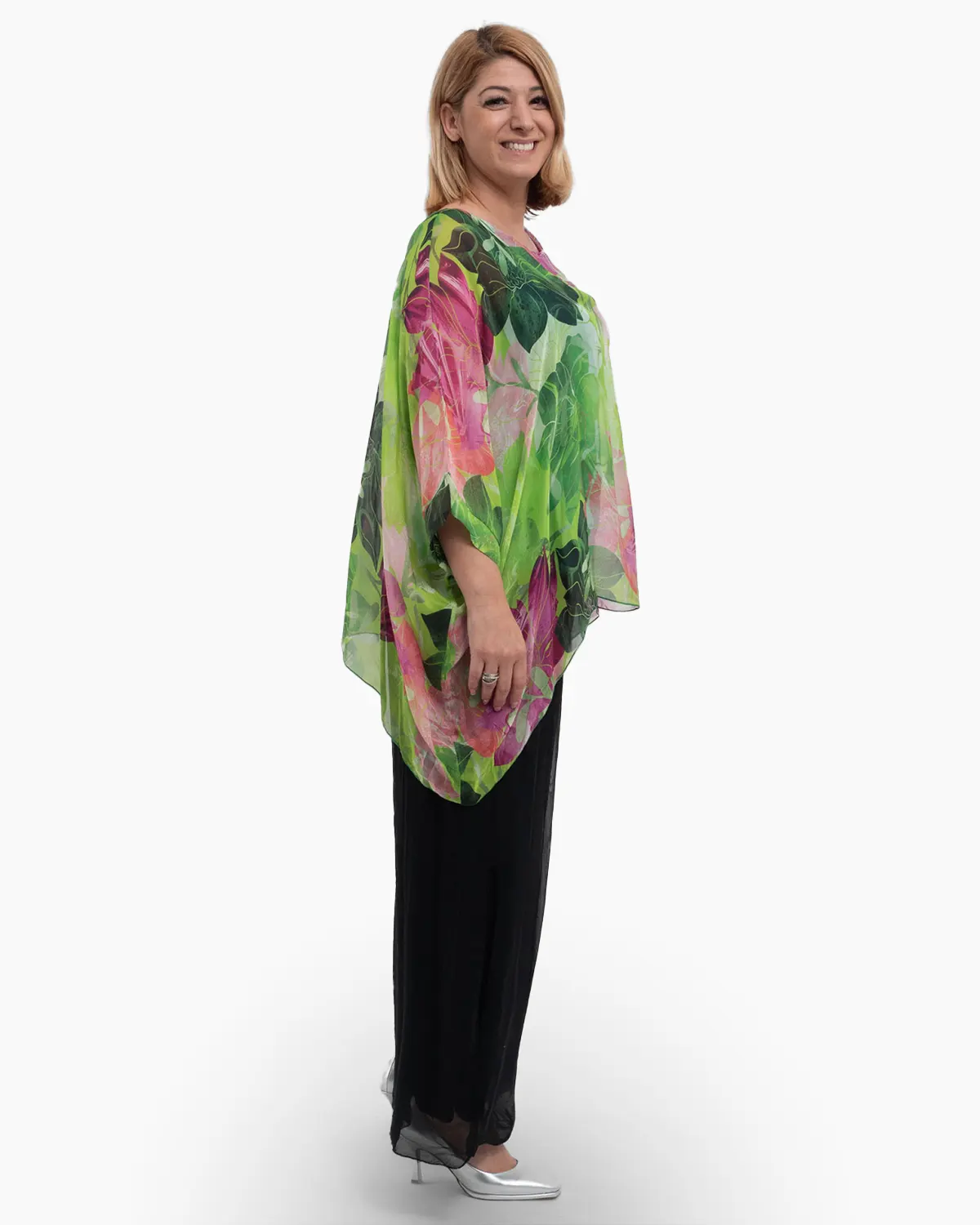 Bluza fluida vernil din matase cu imprimeu floral [4]