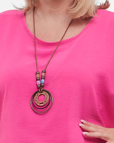Bluză fucsia casual amplă din vâscoză, mâneci dolman, colier inclus [5]