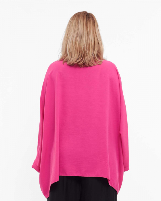 Bluză fucsia casual amplă din vâscoză, mâneci dolman, colier inclus [2]