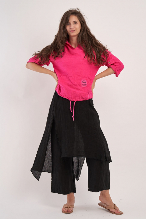 Bluza fucsia gen hanorac din in cu gluga si buzunare [3]