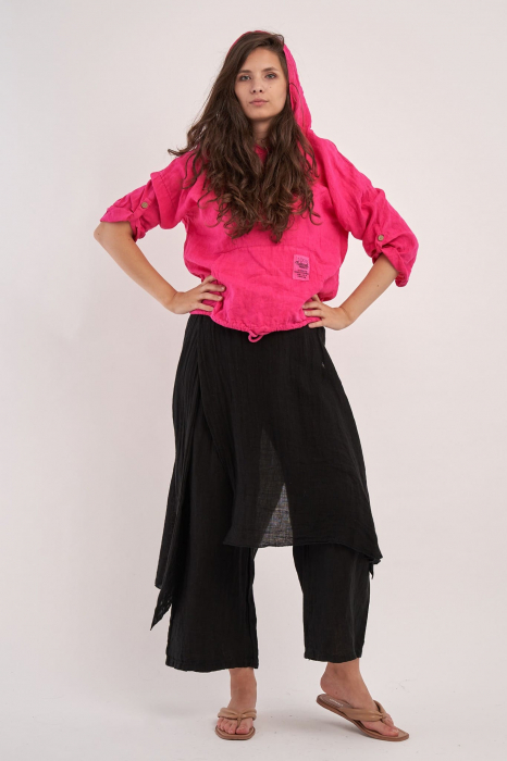 Bluza fucsia gen hanorac din in cu gluga si buzunare [2]