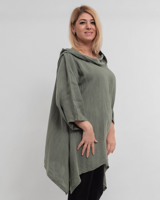 Bluza kaki din in cu gluga si croi lejer pentru eleganta casual [3]