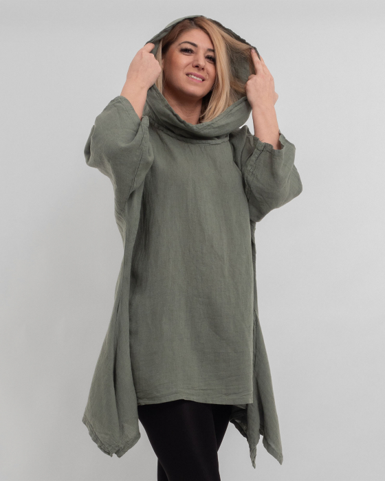Bluza kaki din in cu gluga si croi lejer pentru eleganta casual [4]