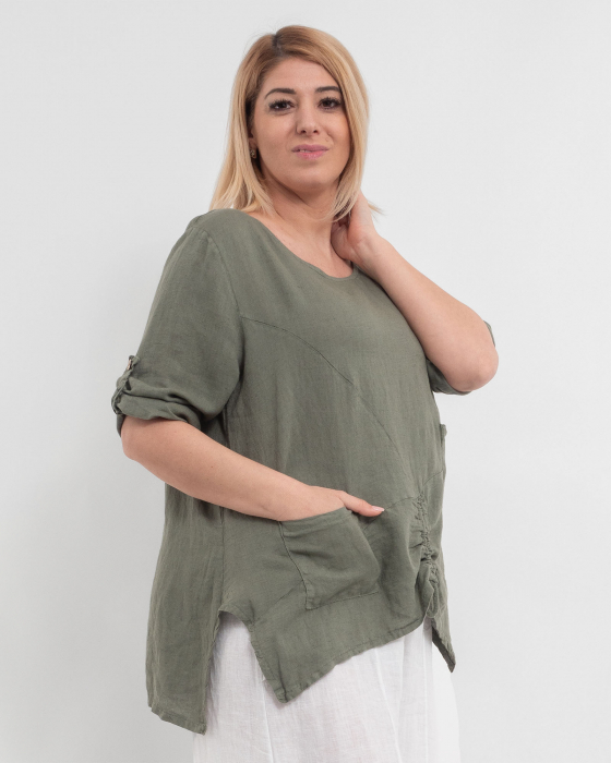 Bluza kaki din in cu maneci trei sferturi si buzunare [4]