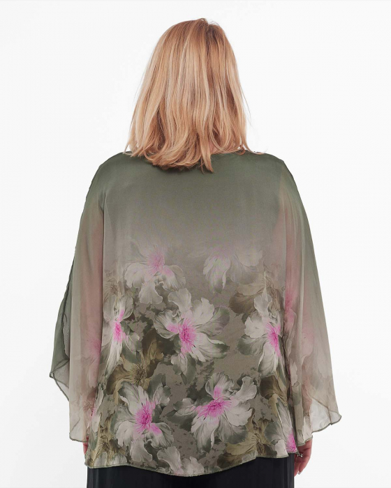 Bluză kaki elegantă stil kimono cu imprimeu floral [2]