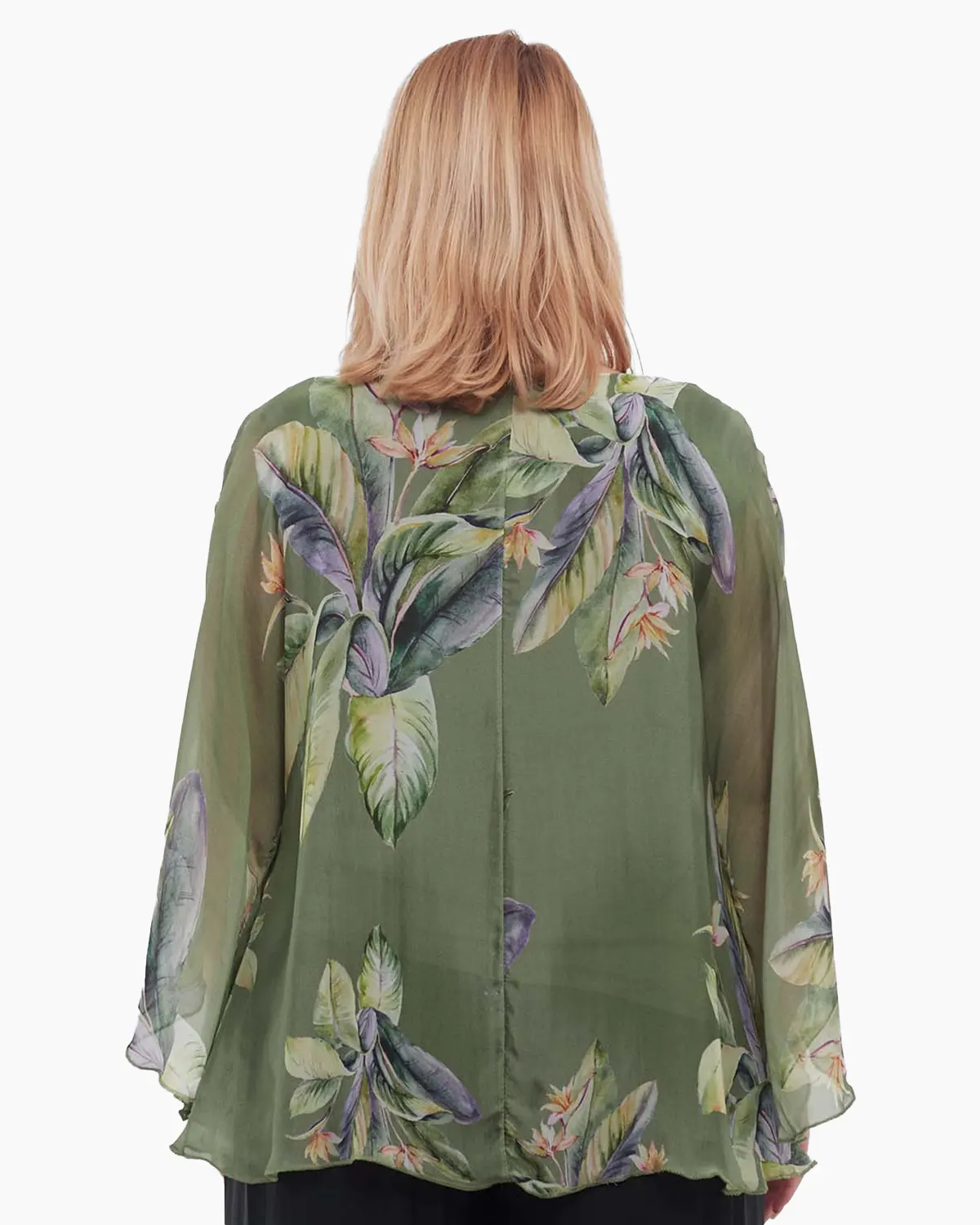Bluză kaki stil kimono cu imprimeu floral din vâscoză [2]