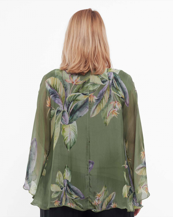 Bluză kaki stil kimono cu imprimeu floral din vâscoză [2]