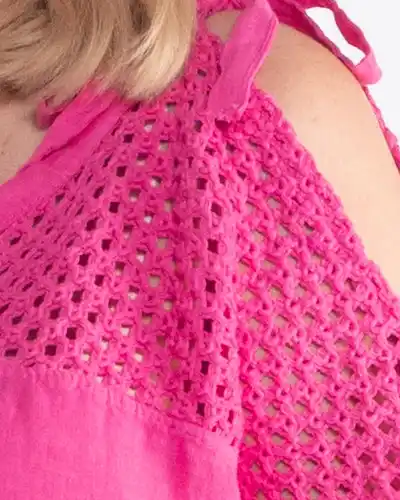 Bluză lejeră fucsia din in cu mâneci kimono [3]