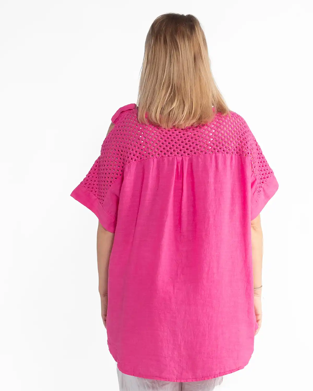 Bluză lejeră fucsia din in cu mâneci kimono [2]
