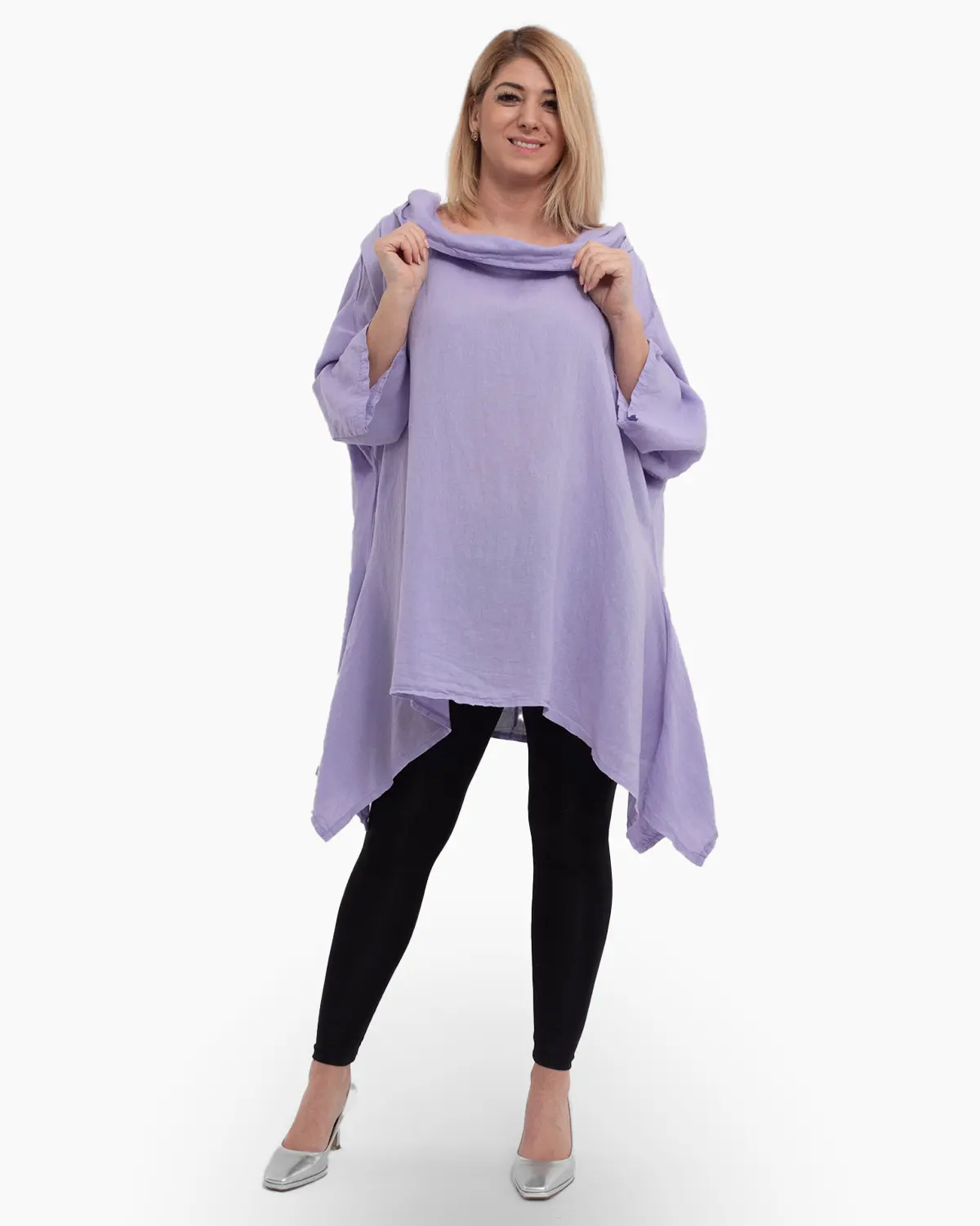 Bluza lila din in cu gluga si croi lejer pentru eleganta casual [3]