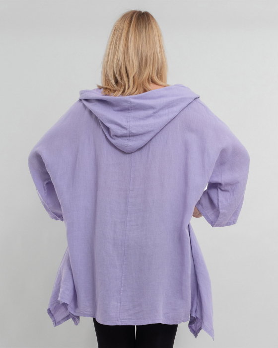Bluza lila din in cu gluga si croi lejer pentru eleganta casual [2]