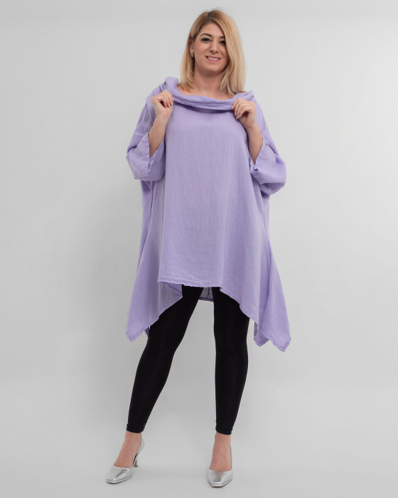 Bluza lila din in cu gluga si croi lejer pentru eleganta casual [3]