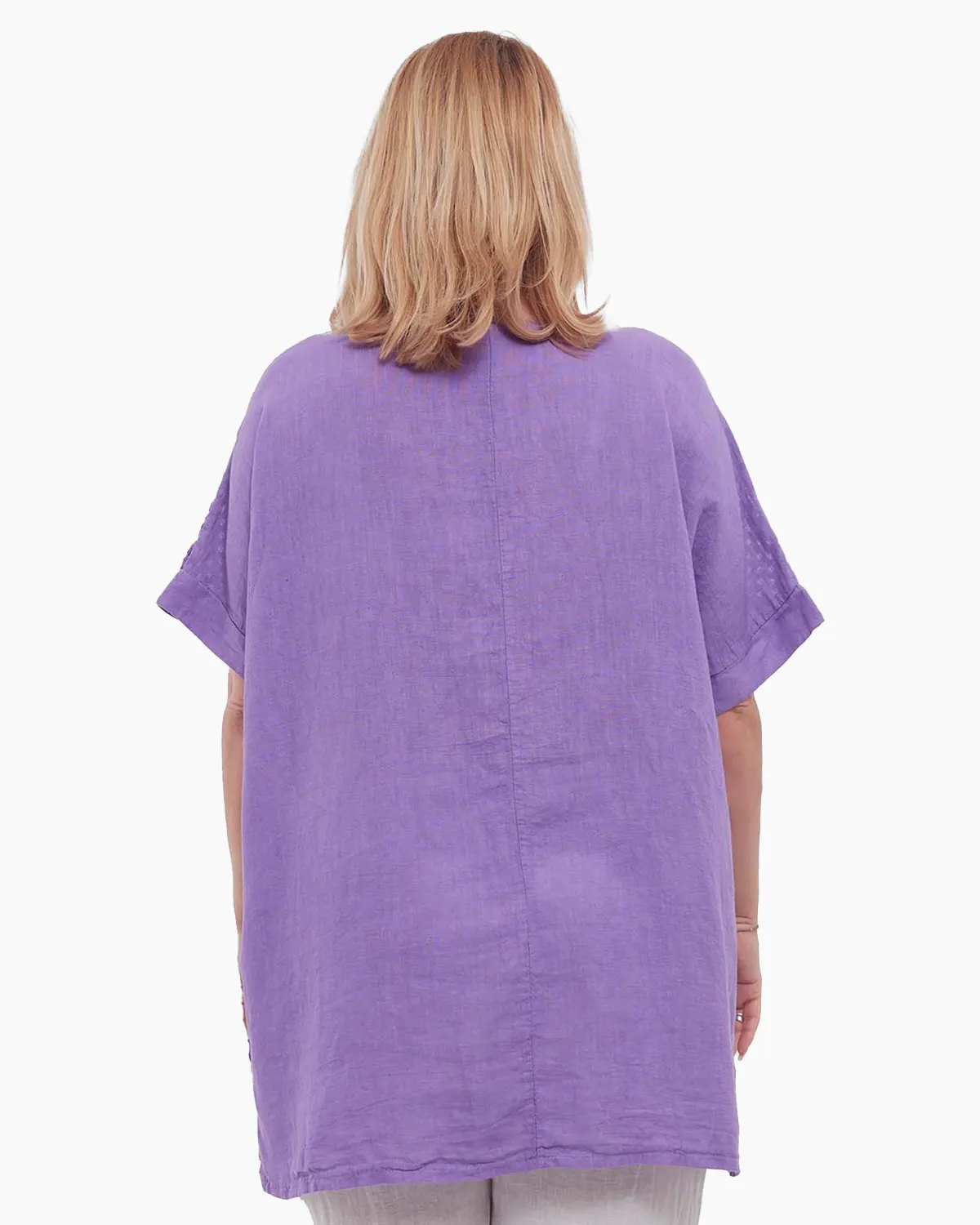 Bluză lila din in, tunică lungă batwing smart casual [2]