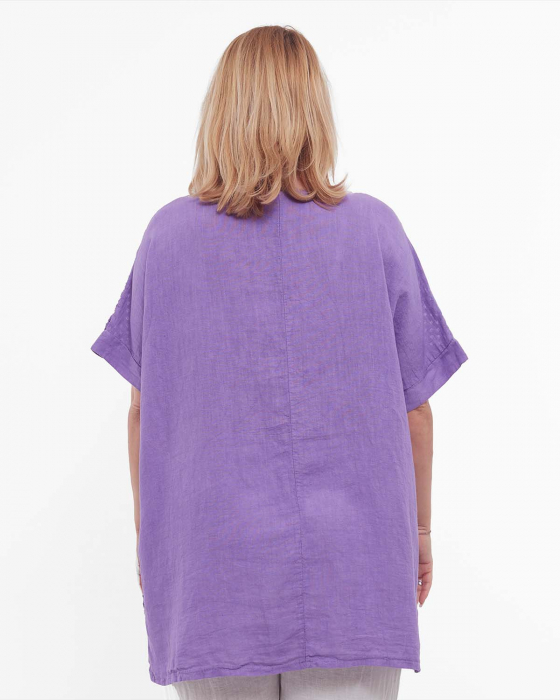 Bluză lila din in, tunică lungă batwing smart casual [2]