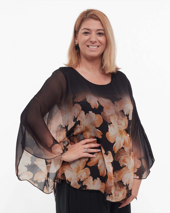 Bluză maro vaporoasă stil kimono cu imprimeu floral [3]